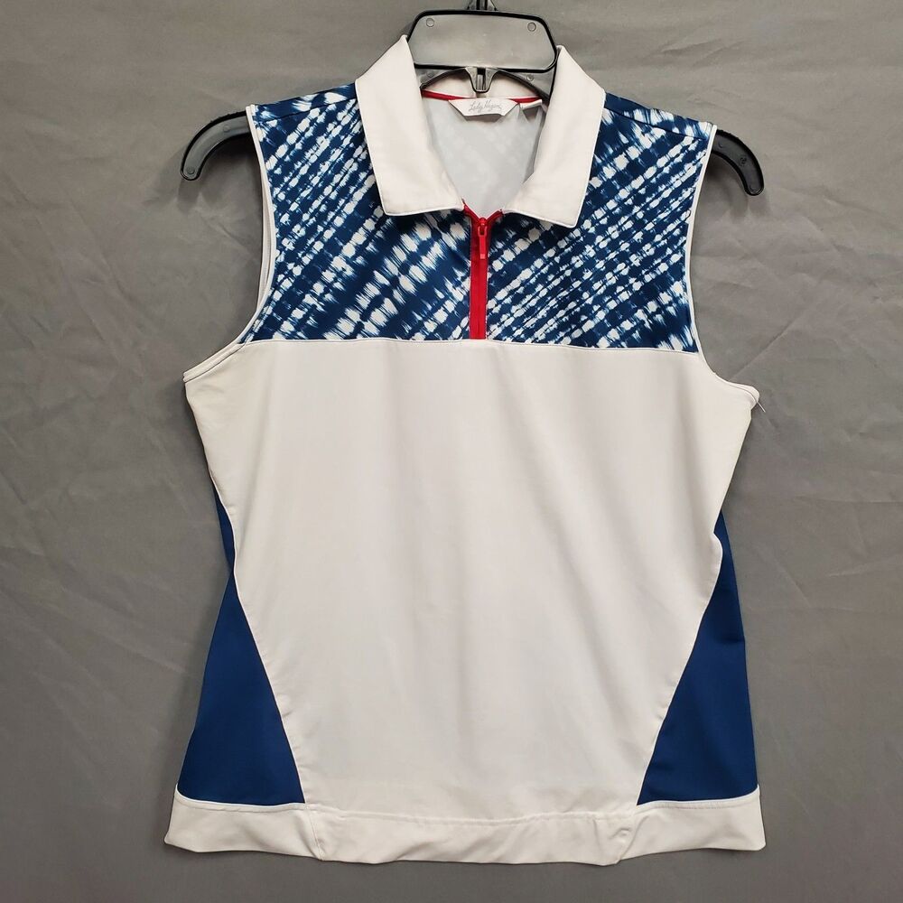 Lady Hagen Red White & Blue Stripe Sleeveless Golf Polo Shirt